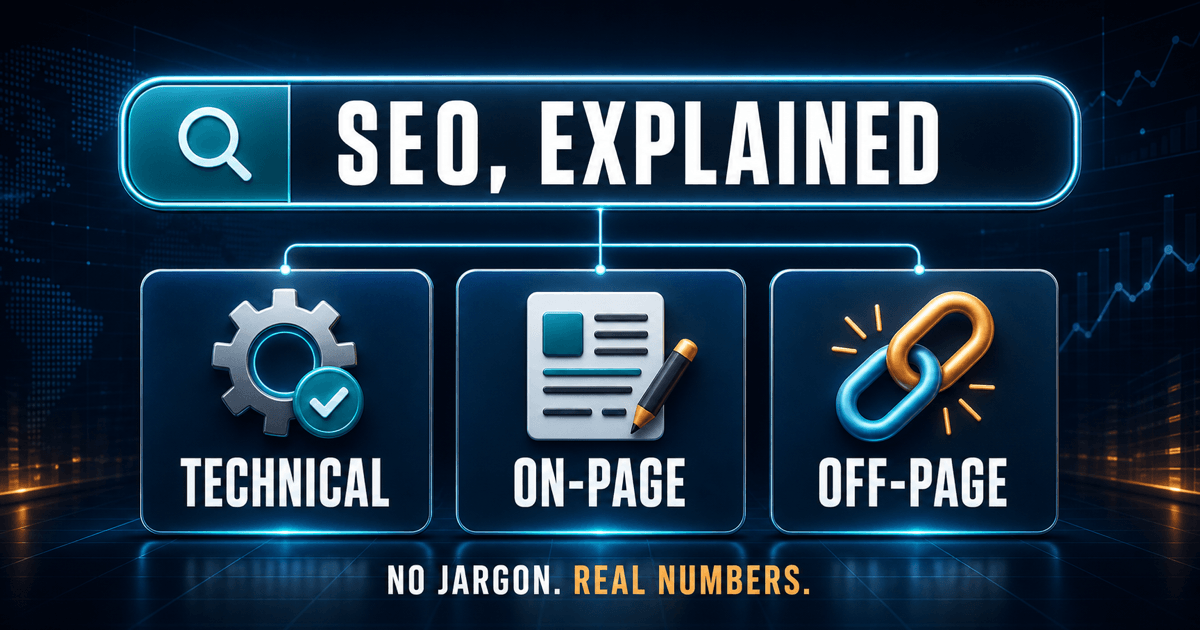 SEO explained through technical, on-page and off-page work