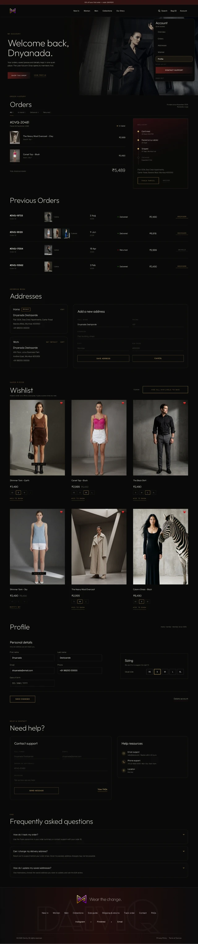 Account page of the Daiviq website