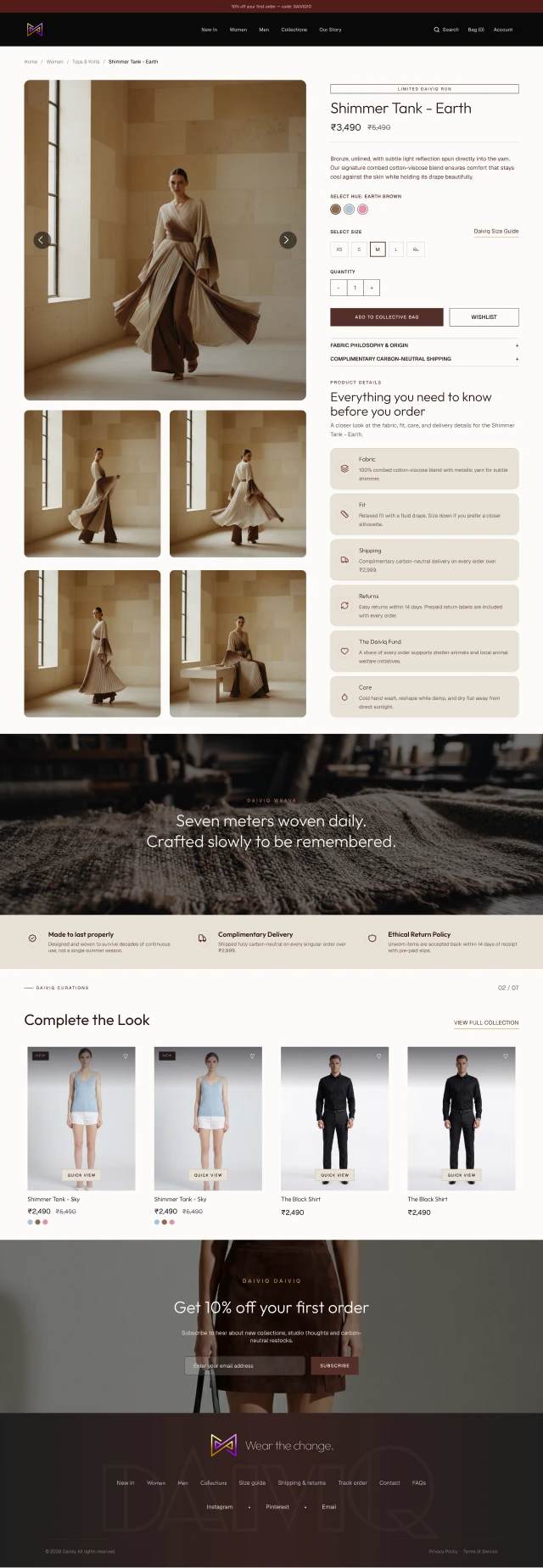 Product page page of the Daiviq website